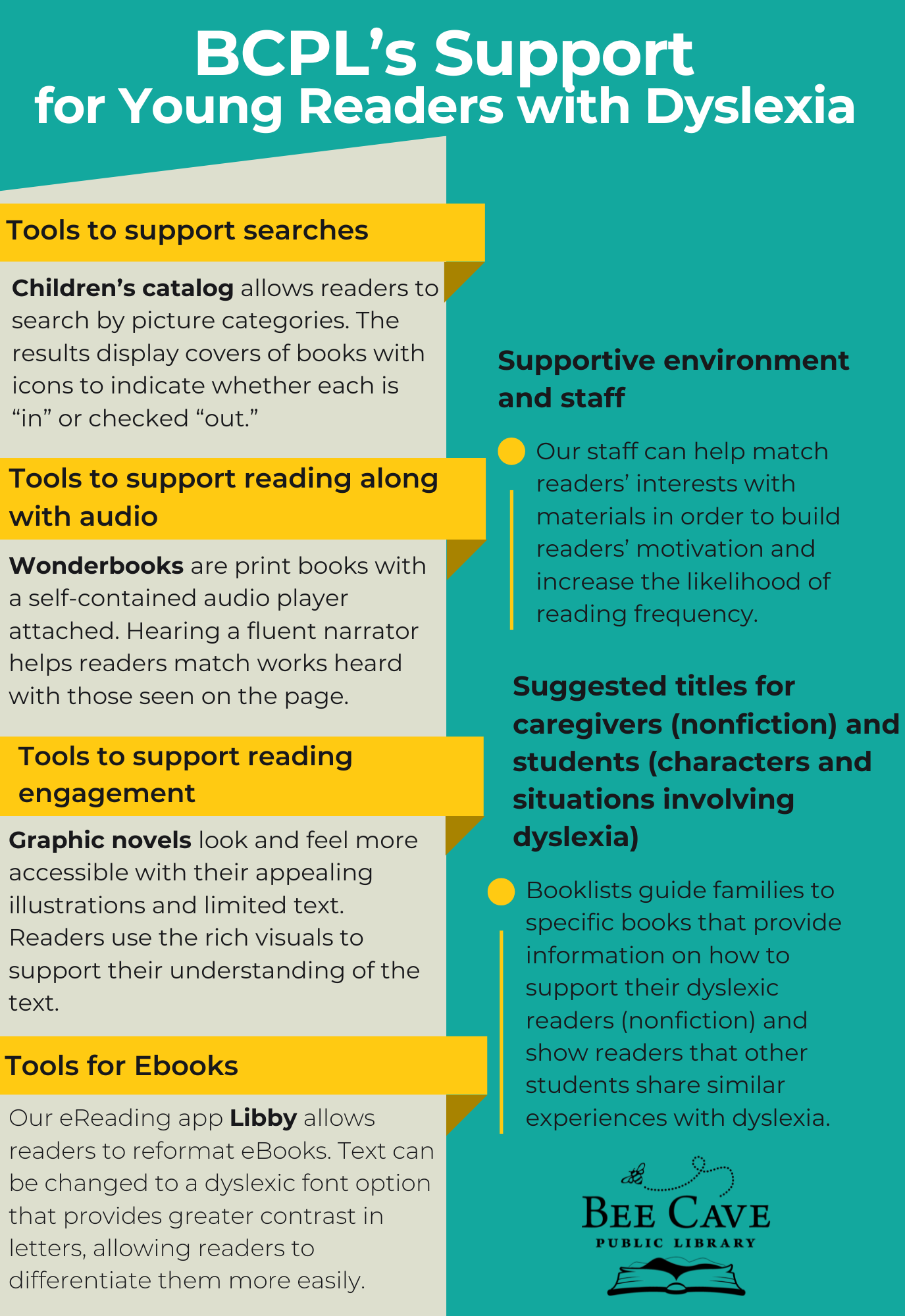 BCPL’s Supports for Young Readers with Dyslexia half sheet