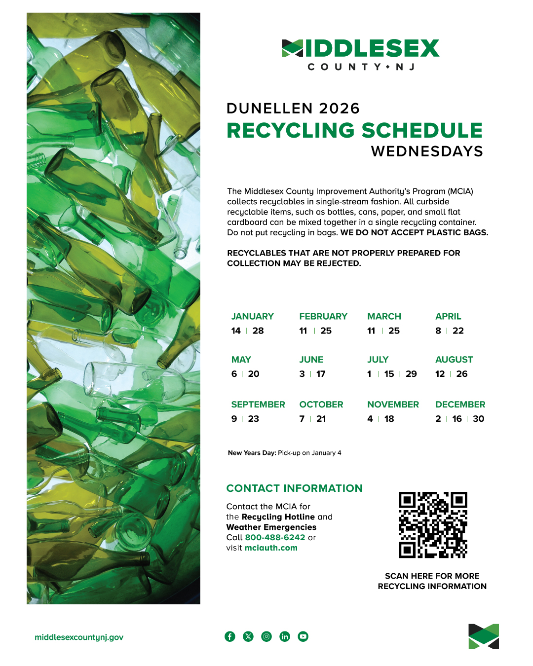 A graphic with Recycling collection dates for the Borough of Dunellen