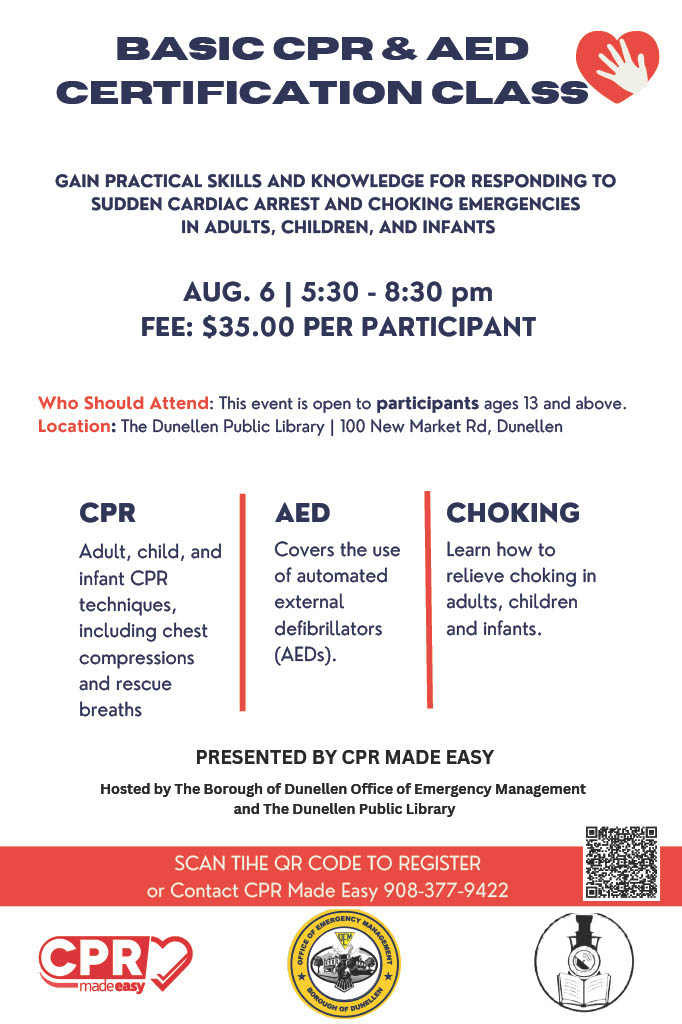 CPR Course Dunellen Library-August 6th