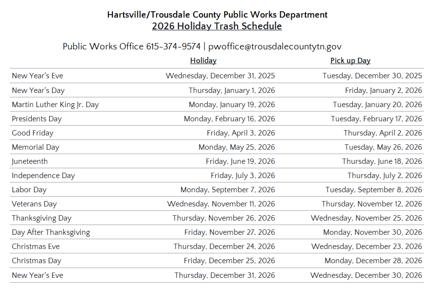 2026 PW Holiday Schedule